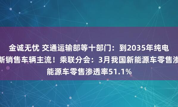 金诚无忧 交通运输部等十部门：到2035年纯电动汽车成为新销售车辆主流！乘联分会：3月我国新能源车零售渗透率51.1%