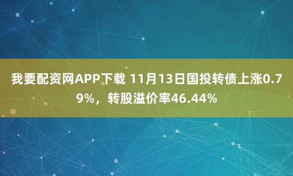 我要配资网APP下载 11月13日国投转债上涨0.79%，转股溢价率46.44%