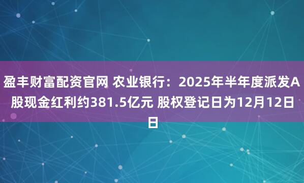 盈丰财富配资官网 农业银行：2025年半年度派发A股现金红利约381.5亿元 股权登记日为12月12日